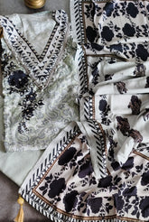 Muslin Digital Printed Semi-Stitched Suit with Mirror & Pearl Highlighting